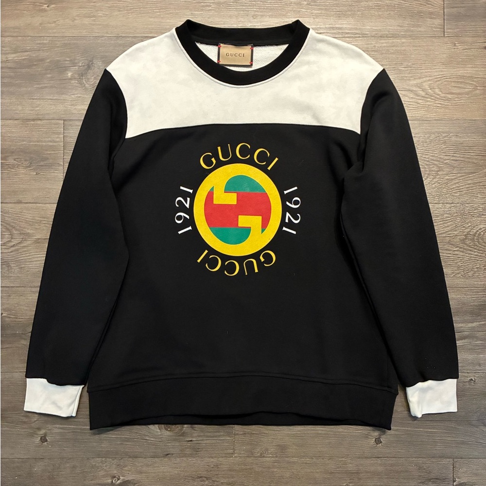Gucci Black And White Crewneck Sweater Multicolor Logo Jumper 2XL Retro GG